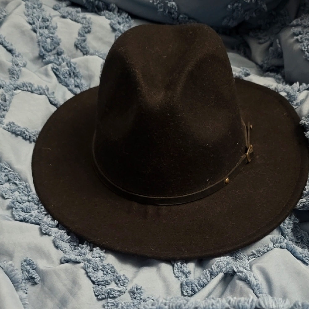 Classic Black Wool Boho Country Fedora Hat With Buckle